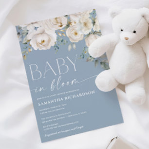 Invitación Bebé en la ducha polvorienta azul blanco floral de