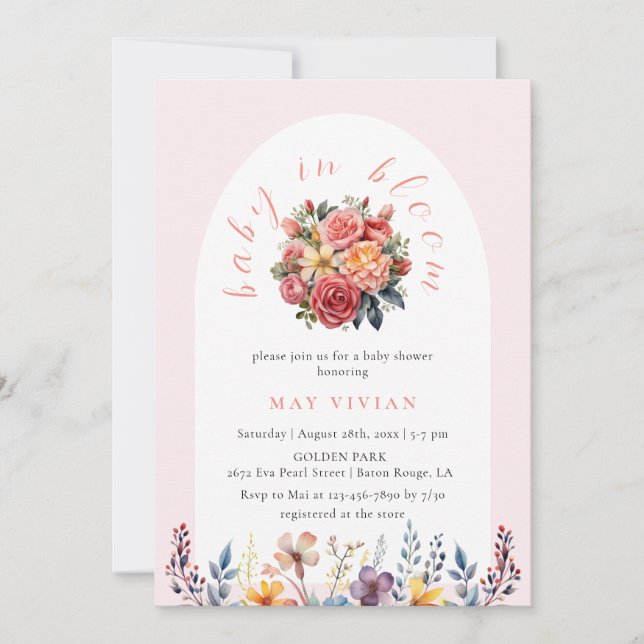 Invitación Bebé en la flor acuática Floral Tile Pink Shower (Anverso)