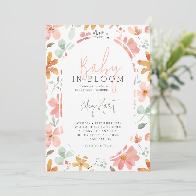 Invitación Bebé en la flor de agua de la sangre Chica Baby Sh (Anverso de pie)