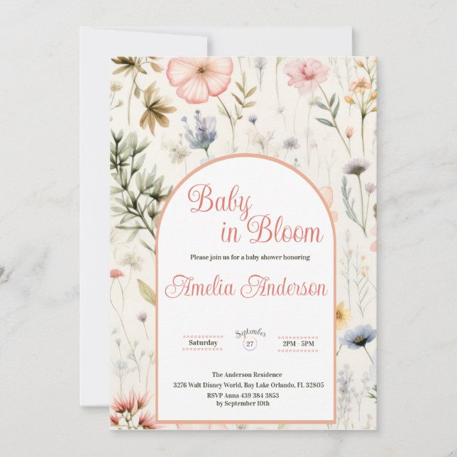 Invitación Bebé en la flor de flores silvestres de agua de la (Anverso)