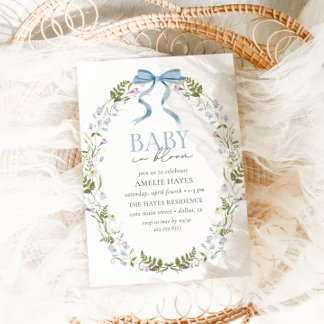 Invitación Bebé en la flor de Primavera Azul en la flor Baby 