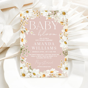 Invitación Bebé en la flor Rubor Rosa Daisy Baby Shower