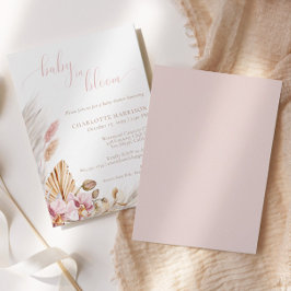 Invitación Bebé en la hierba de los pampas rosados de boho en