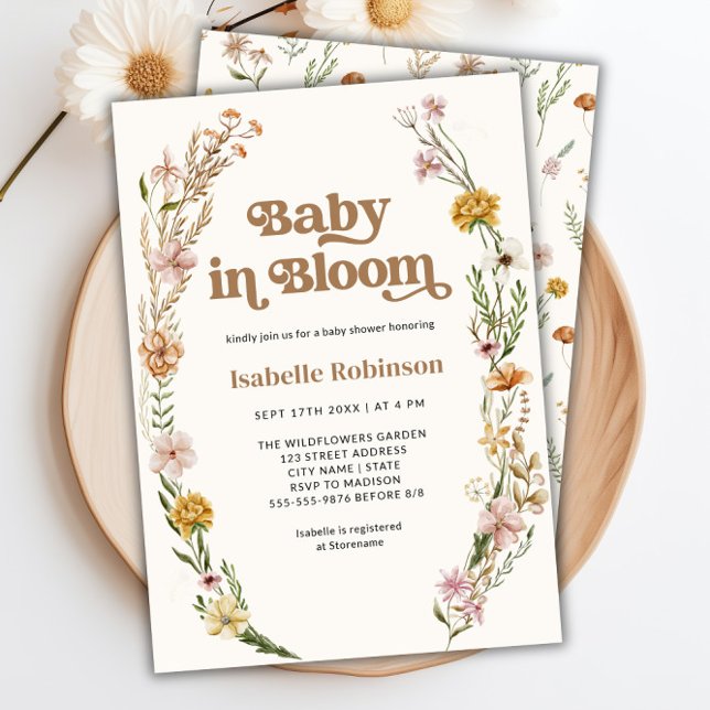 Invitación Bebé en la Moda Bloom Boho Crema Floral Baby Showe (Baby in Bloom Boho Chic Floral Cream Baby Shower Invitation)
