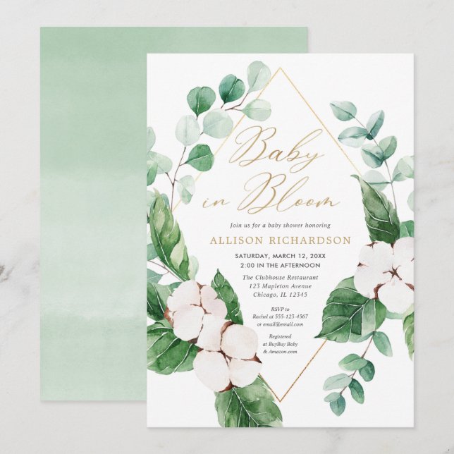 Invitación Bebé en la vegetación dorada Bloom ducha neutra de (Anverso / Reverso)