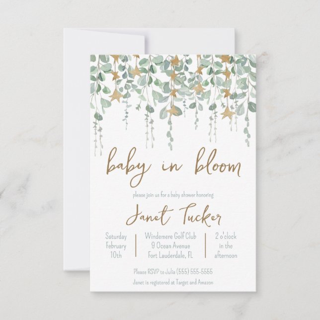 Invitación Bebé en la vegetación floreciente y Baby Shower de (Anverso)