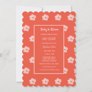 Invitación Bebé En Naranja De Bloom Chica Floral Rosa Baby Sh