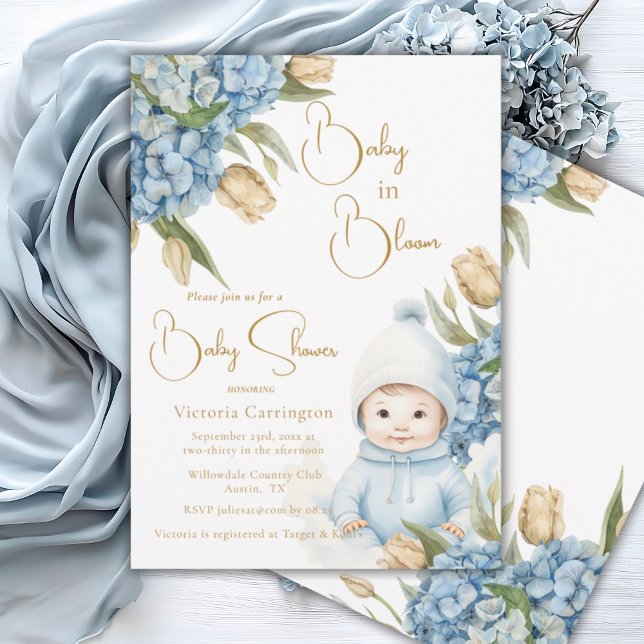 Invitación Bebé en niño floral azul en flor (Subido por el creador)