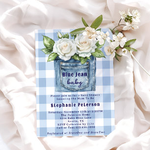 Invitación Bebé en Pantalón de Mezclilla Floral a Cuadros Sho