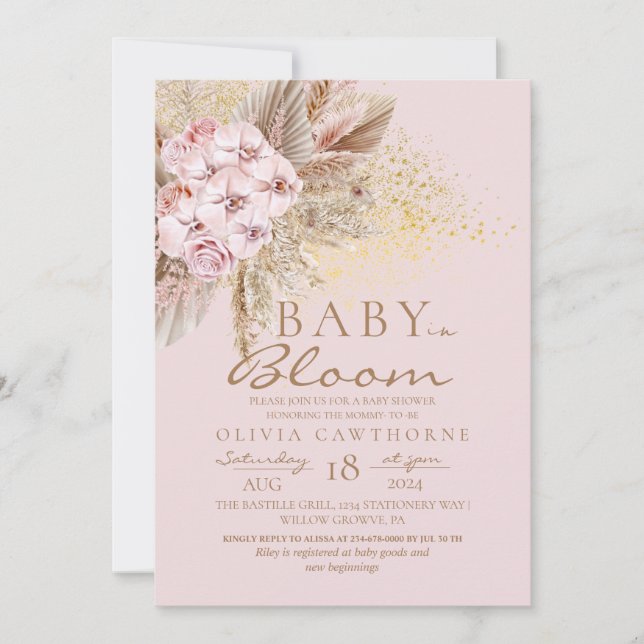 Invitación Bebé en Rubor Pink Boho Baby Shower (Anverso)