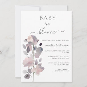 INVITACIÓN BEBÉ EN SALÓN ASH PASTEL ROSA PURPLE FLORAL DE RUB