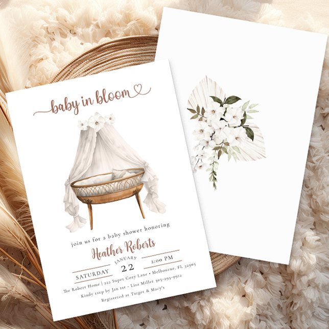 Invitación Bebé en sangre Baby Shower invita a boho neutral (Baby In Bloom Baby Shower Invitation)
