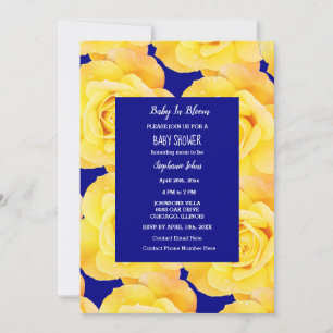 Invitación Bebé en sangre Baby Shower Roses dorados azules
