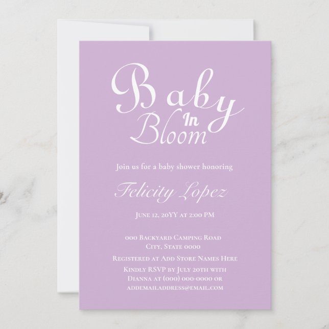 Invitación Bebé en sangre en morado moderno (Anverso)