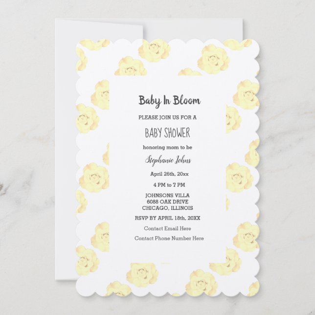 Invitación Bebé en sangre Rosa Baby Shower Plata Gris Floral (Anverso)