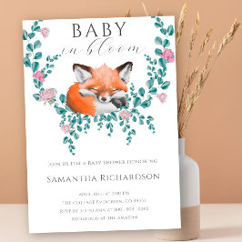 Invitación Bebé en sangre Woodland Fox Floral Baby Shower