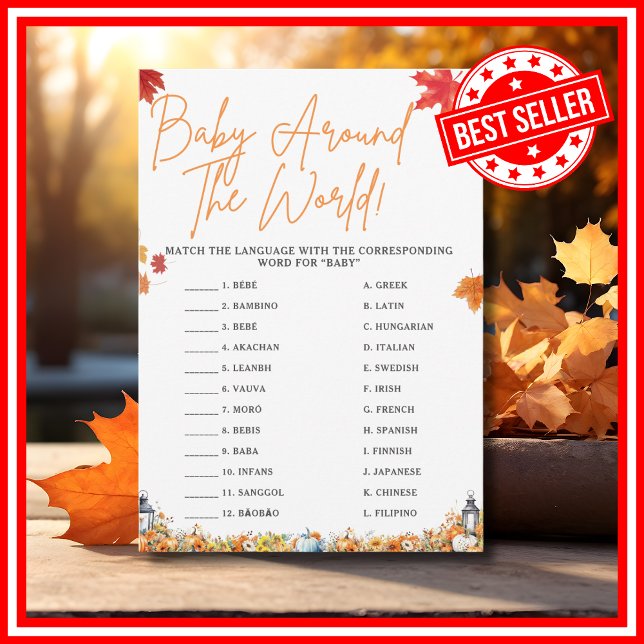 Invitación BEBÉ EN TODO EL MUNDO PUMPKIN DE LOS juegos Baby S (BABY AROUND THE WORLD Easy Baby Shower Game A Little Pumpkin is on the Way Fall Autumn Theme)