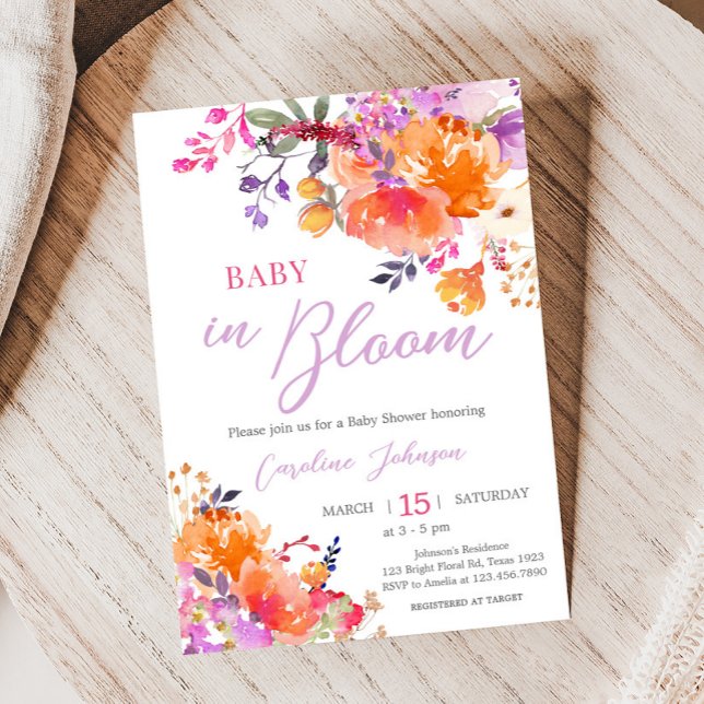 Invitación Bebé en un Baby Shower floral brillante en flor (Baby in Bloom Baby Shower Invitation 
)