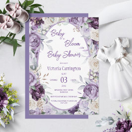 Invitación Bebé en un Baby Shower moderno morado en flor
