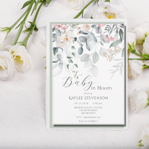 Invitación Bebé en un Chica de sangre Sage Floral Moderno Bab