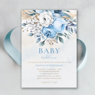 Invitación Bebé en un Rosa azul turbio y floreciente Baby Sho