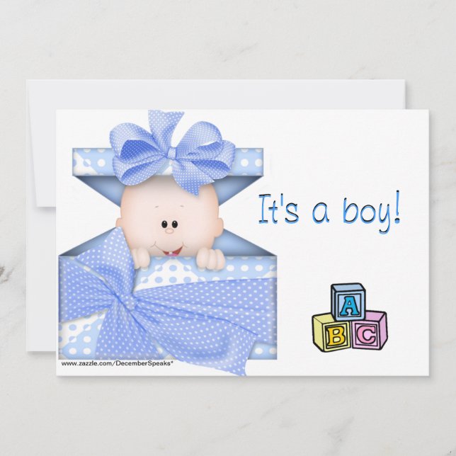 Invitación Bebé en una caja de regalo azul (Anverso)