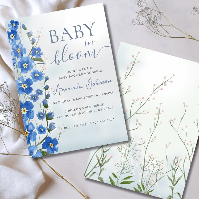 Invitación Bebé en una ducha floral azul de niño en Bloom (Subido por el creador)