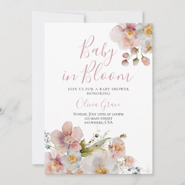 Invitación Bebé en una ducha floral de flores (Anverso)