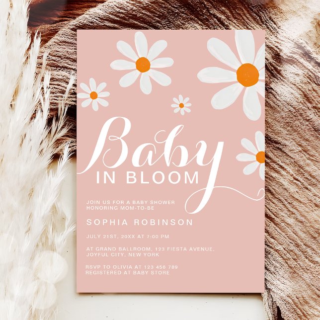 Invitación Bebé en una ducha Rubor rosa Girly Daisy (Subido por el creador)