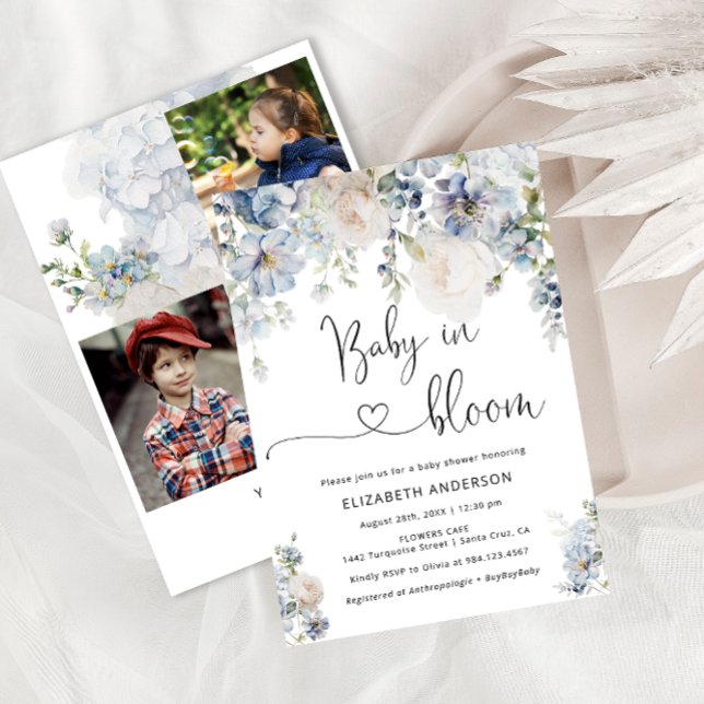 Invitación Bebé en una elegante foto de Baby Shower floral en (Subido por el creador)