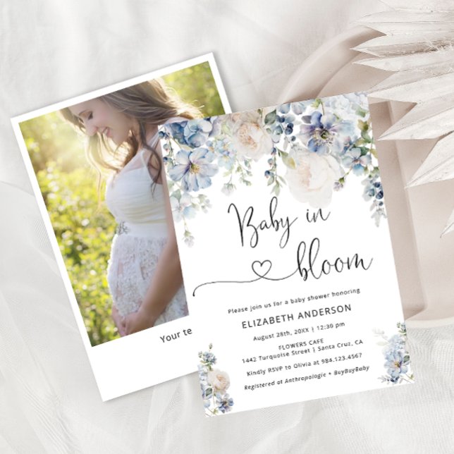Invitación Bebé en una elegante foto de Baby Shower floral en (Subido por el creador)