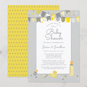 Invitación Bebé Encantador por Correo Amarillo Gris Moderno