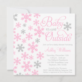 Invitación Bebé es Baby Shower gris rosado exterior frío