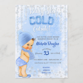 Invitación Bebé Es Copo de Nieve Frío Azul Niño Ducha