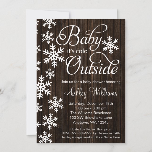 Invitación Bebé es exterior frío Baby Shower de madera (Anverso)