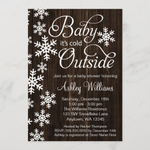 Invitación Bebé es exterior frío Baby Shower de madera