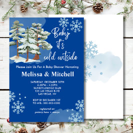Invitación Bebé es frío afuera del copo de nieve azul real