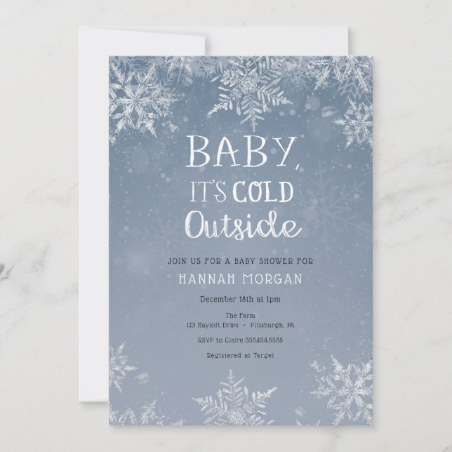 Invitación Bebé, es frío en el Baby Shower de copos de nieve (Anverso)