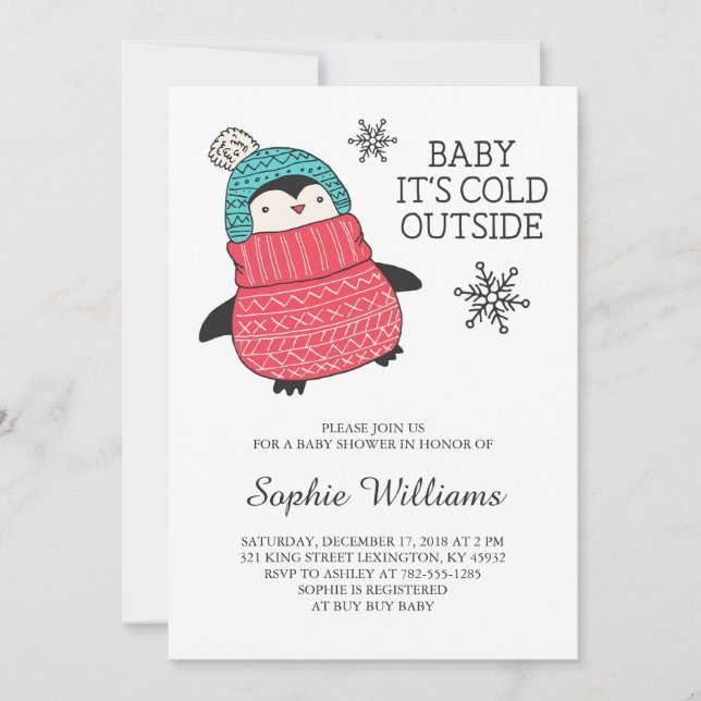 Invitación Bebé, es frío fuera del invierno Baby Shower (Anverso)