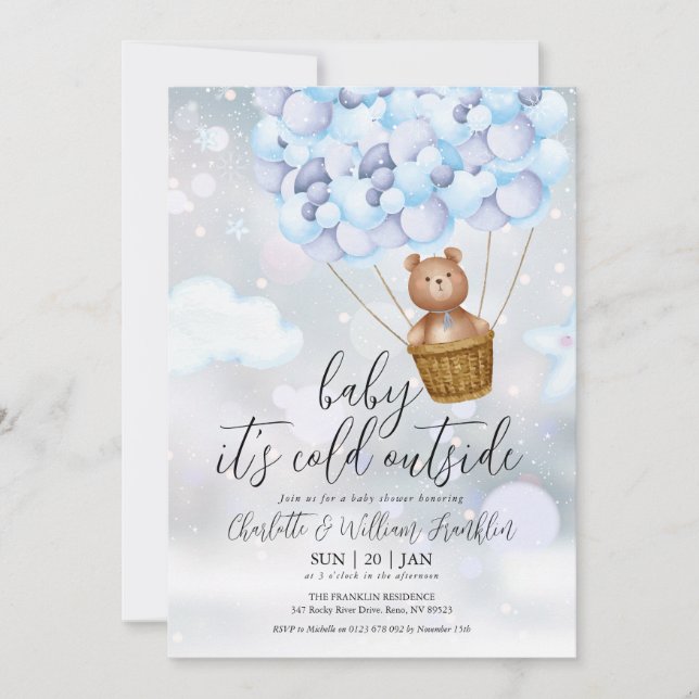 Invitación Bebé es frío Teddy Bear Winter Boy Baby Shower (Anverso)