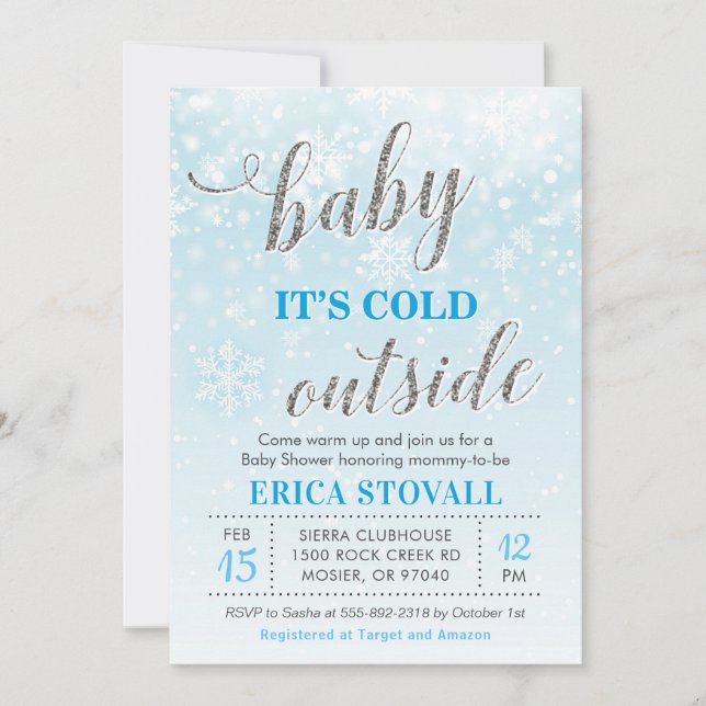 Invitación Bebé es muchacho azul de Baby Shower del invierno (Anverso)