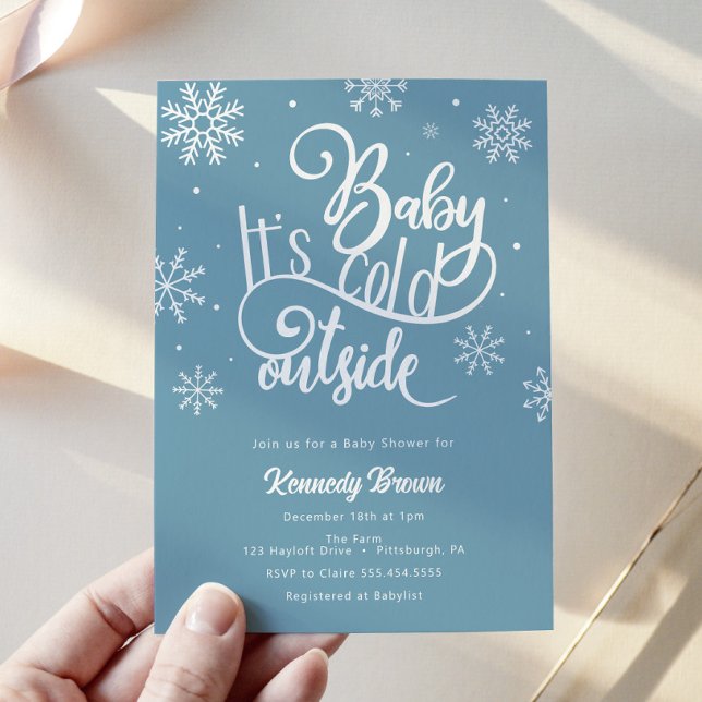 Invitación Bebé, está frío en Baby Shower azul morado (Subido por el creador)