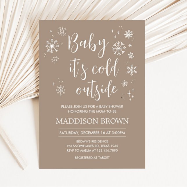 Invitación Bebé, está frío fuera de Baby Shower (Winter Minimalist Snowflake Baby Shower Invitation)
