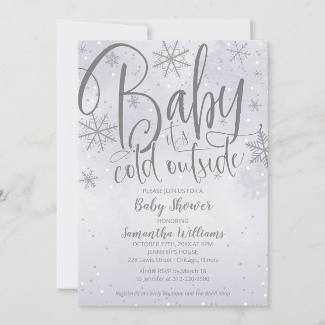 Invitación Bebé, está frío fuera de Baby Shower gris plateado (Anverso)