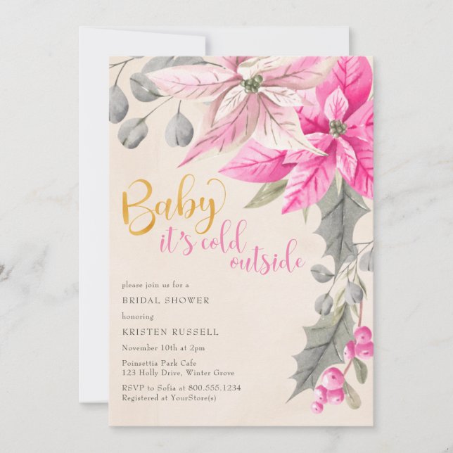 Invitación Bebé, está frío fuera de la ducha de novia floral  (Anverso)
