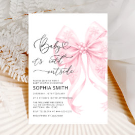Invitación Bebé, está frío fuera de Rubor Pink Bow Baby Showe