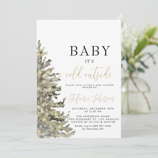 Invitación Bebé, está frío fuera del árbol de Navidad Baby Sh (Anverso de pie)