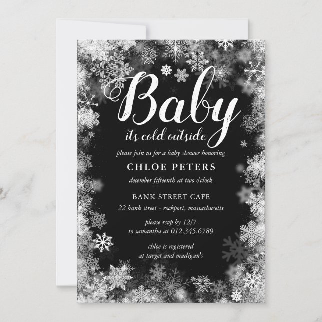 Invitación Bebé, está frío fuera del Baby Shower blanco negro (Anverso)