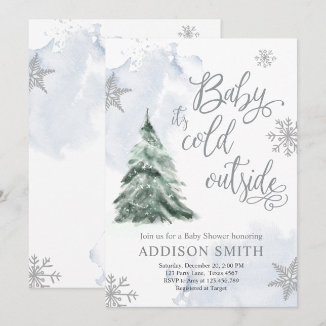 Invitación Bebé está frío fuera del Baby Shower de Winter Tre (Anverso / Reverso)