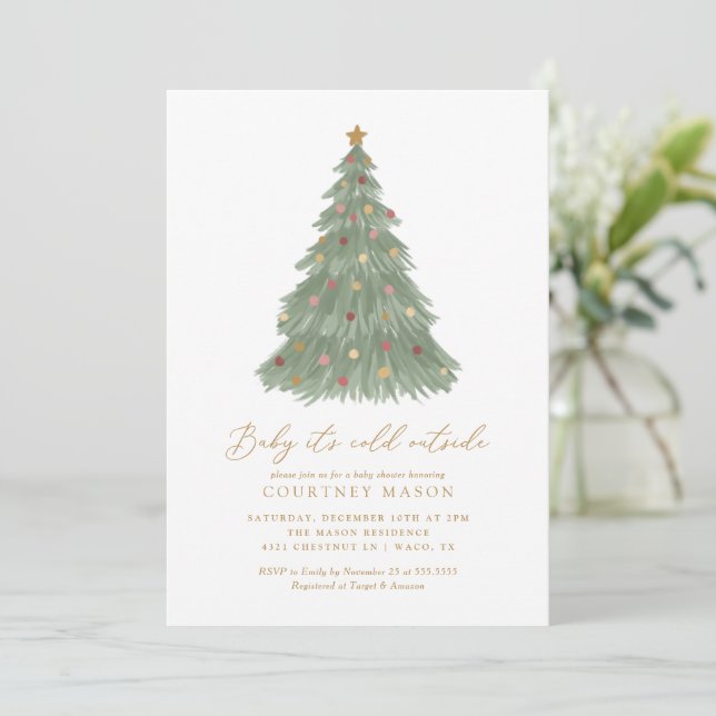 Invitación Bebé está frío fuera del Baby Shower del árbol de  (Anverso de pie)